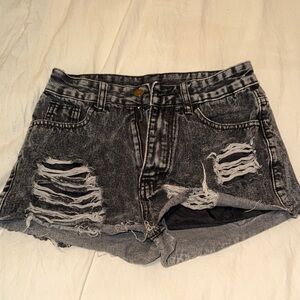 Distressed Gray Denim Shorts